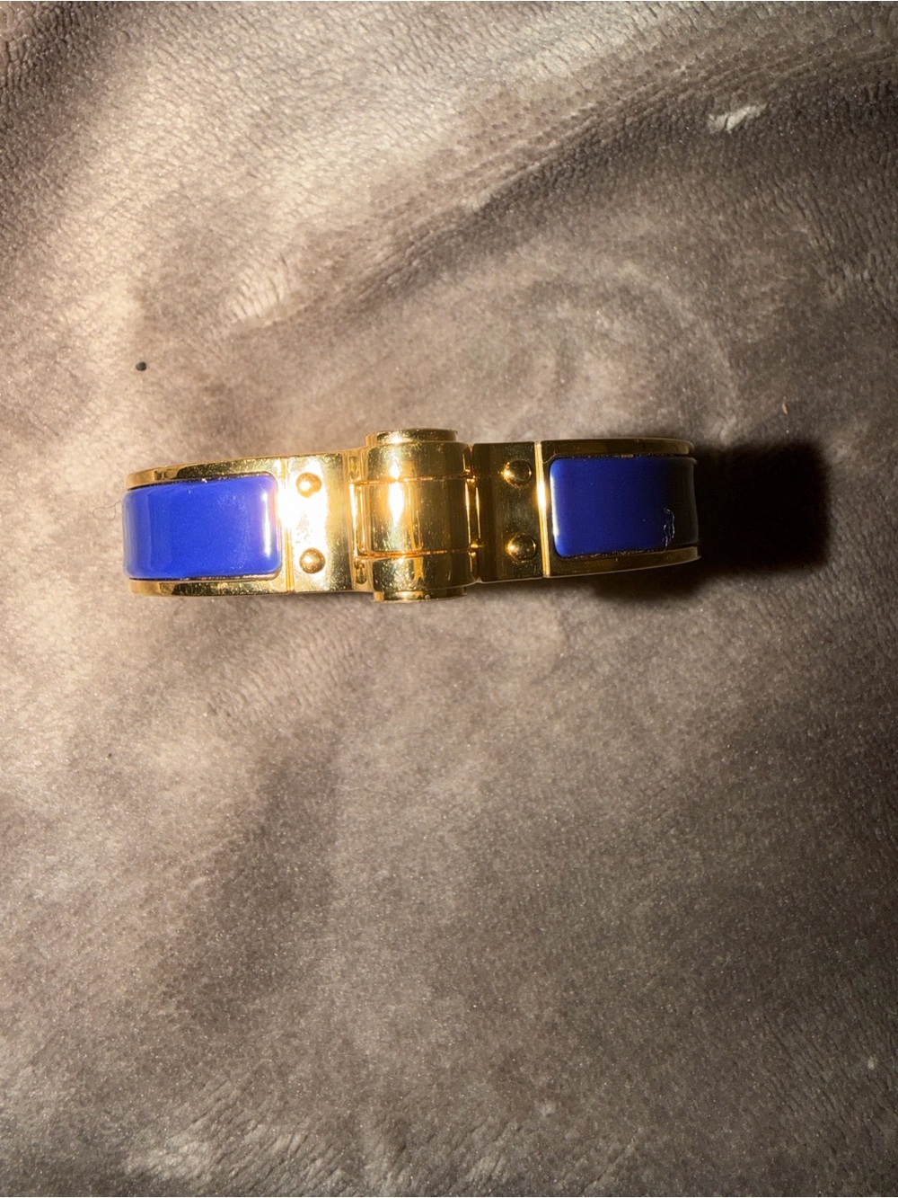 Hermes Gold-Tone Bracelet with Cobalt Blue Enamel